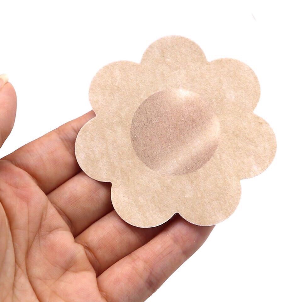 Miếng Dán Ngực giấy, dán ti Silicon, hình hoa chống dính đầu ti loại có nhũ, dùng được nhiều lần