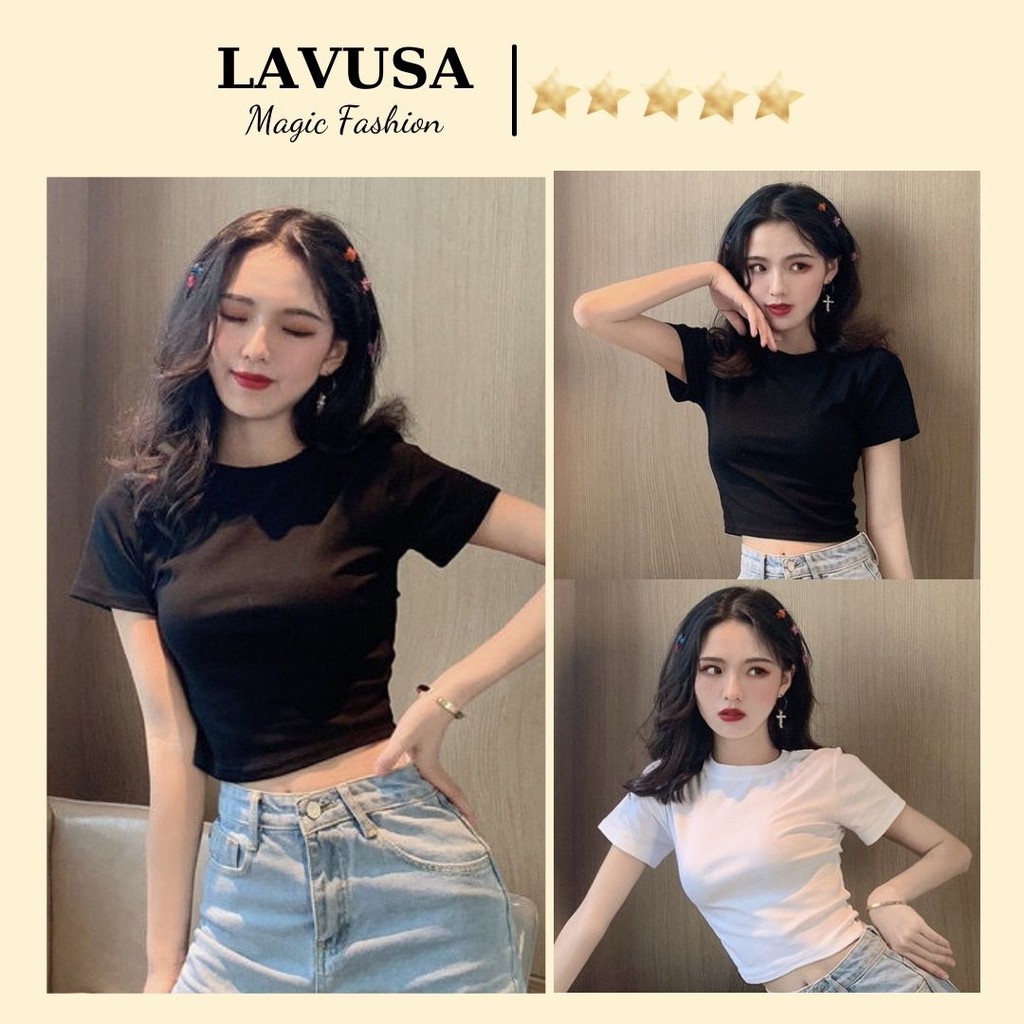 [ Mã WASTAPR giảm 10K đơn 50K] Áo Croptop Body Trơn Siêu Hot Hit Hai Màu Đen, Trắng LAVUSA
