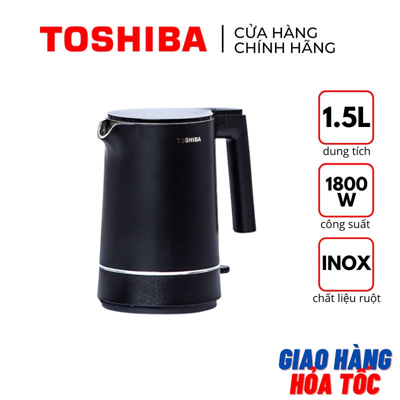Bình đun siêu tốc Toshiba KT-15DS1NV dung tích 1.5L vỏ nhựa ruột inox 304 màu đen - Bảo hành hãng 12 tháng