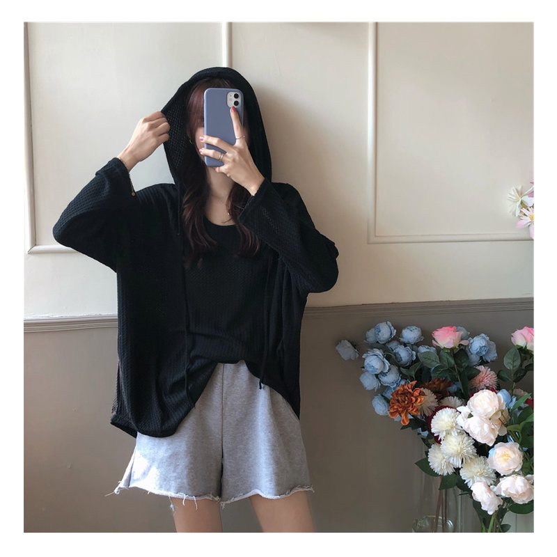 SUXI Áo hoodie tay dài màu sắc đơn giản phong cách Hàn Quốc cho nữ