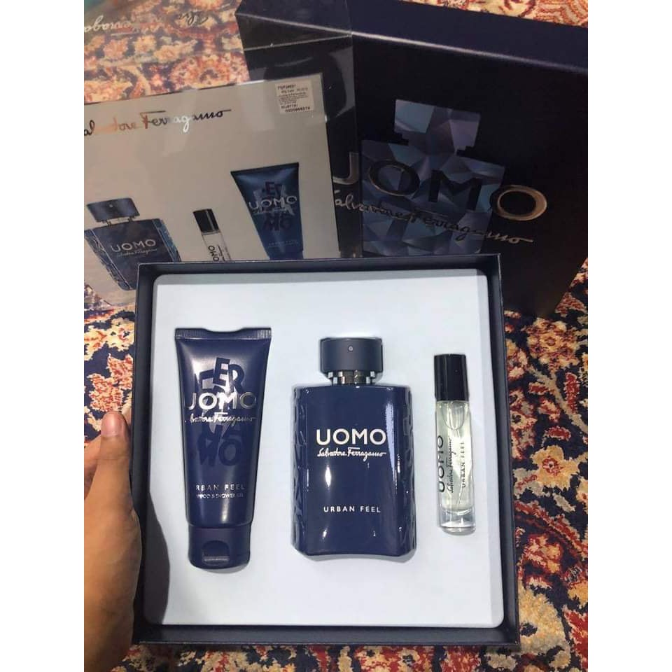 Nước hoa nam Gift set Salvatore Ferragamo Uomo Urban Feel EDT (100ml + Shampoo & Shower Gel 100ml + Mini 10ml)