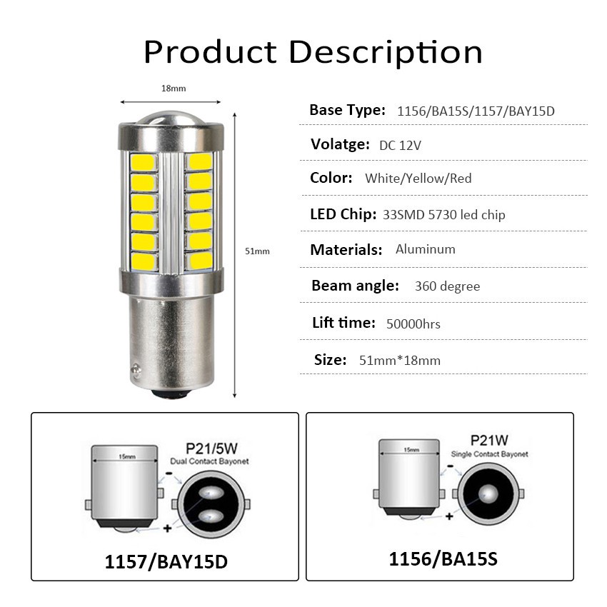 Bộ 2 Đèn LED 1156 1157 33 SMD 5630 5730 12V DRL Chất Lượng Cao Cho Xe Hơi