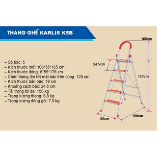 THANG NHÔM GHẾ XẾP 5 BẬC KARLIS K5B
