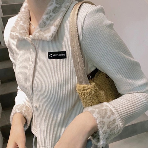 Áo polo Ngắn Tay Họa Tiết Da Báo Phong Cách Retro Hàn Quốc