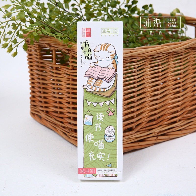 Hộp 30 bookmark cute đánh dấu trang sách hình Mèo Đọc Sách
