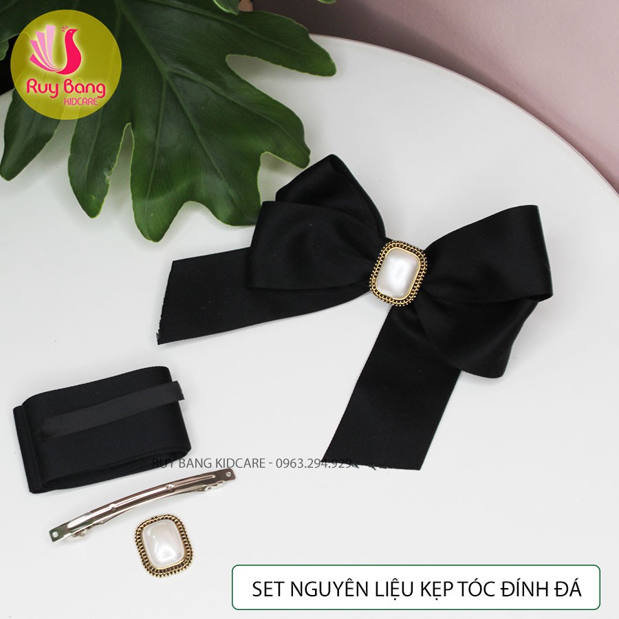 Set nguyên liệu làm kẹp tóc nơ tiểu thư đính đá hottrend 2021