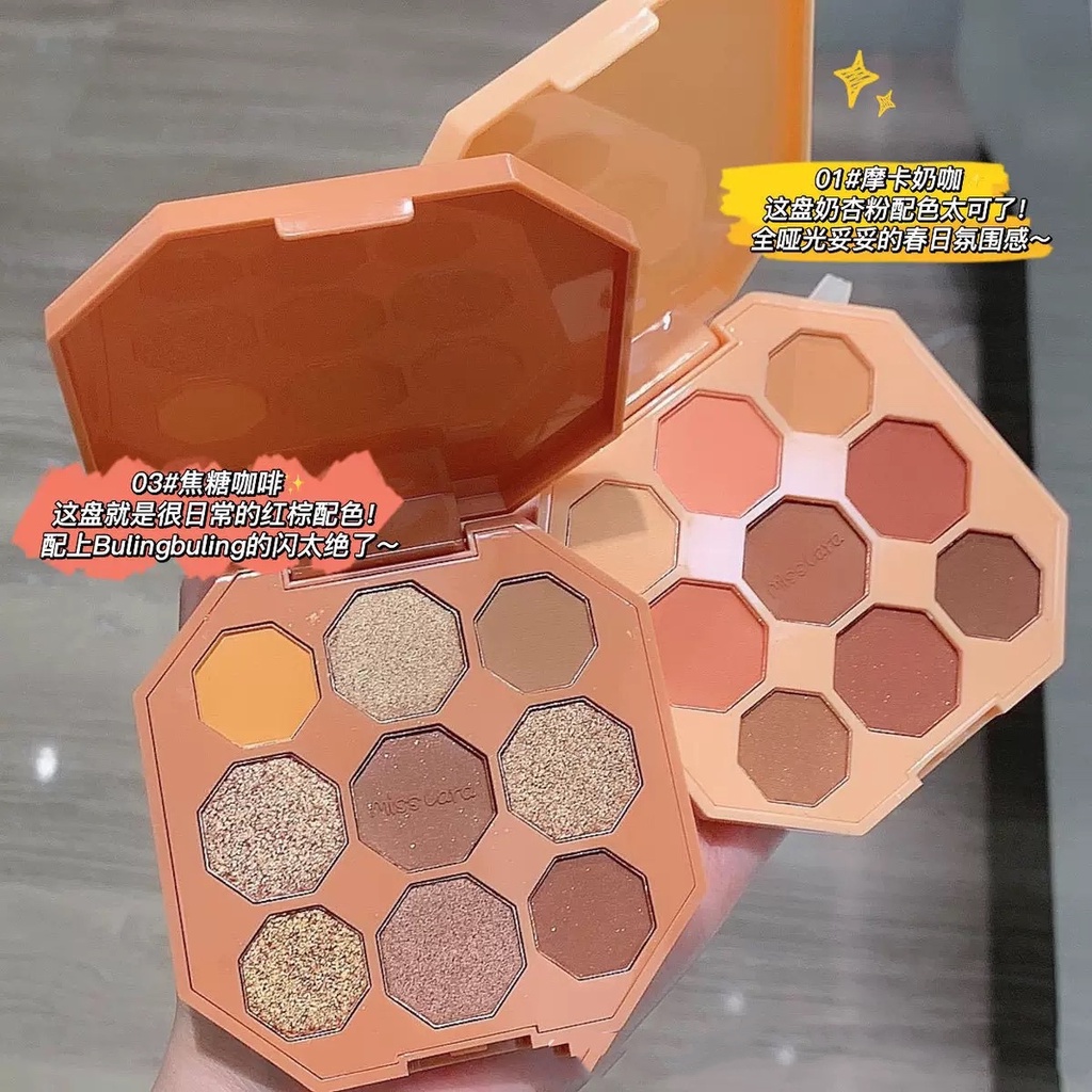 Bảng phấn mắt lì 9 ô màu tone nâu rêu cam siêu sang li tự nhiên ít nhũ giá học sinh nội địa Trung