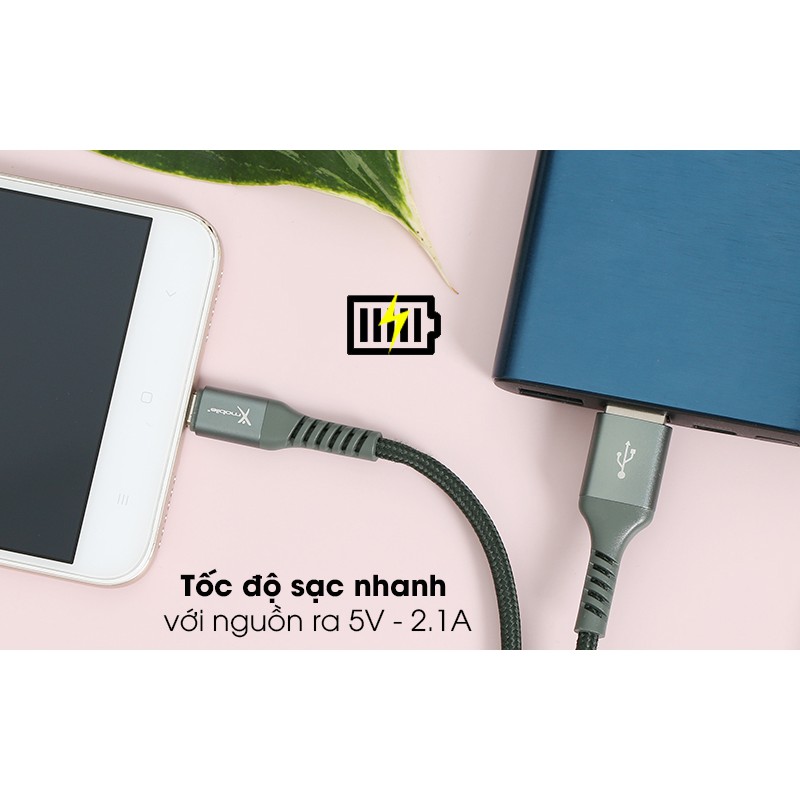 [CHÍNH HÃNG] Cáp Micro 1m Xmobile LTM-02. Thiết kế nhẹ đẹp, vỏ dây chất liệu nylon bền chắc