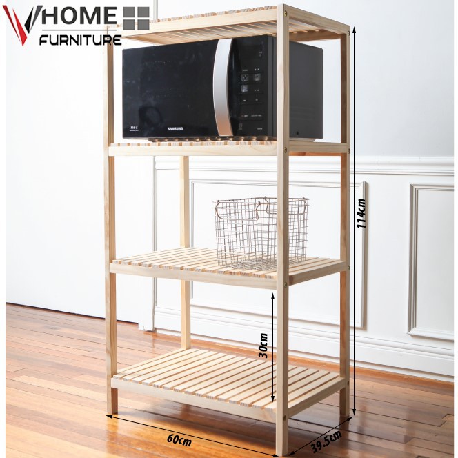 Kệ Để Lò Vi Sóng Đa Năng Gỗ Thông 4 Tầng Oven Rack 3F Nội Thất Lắp Ráp-VHOME Furniture