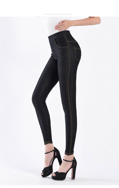 Quần legging thun giả jean big size viền vàng size lớn 65-90kg