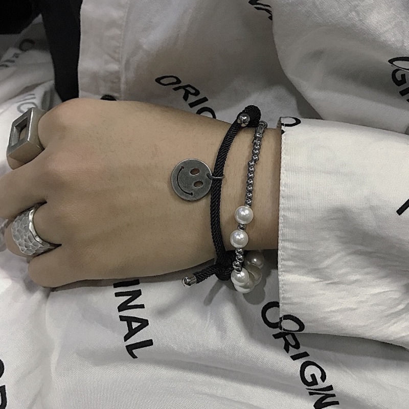 Vòng tay đính hạt ngọc trai phong cách hip hop đơn giản cá tính dành cho nam và nữ 22420