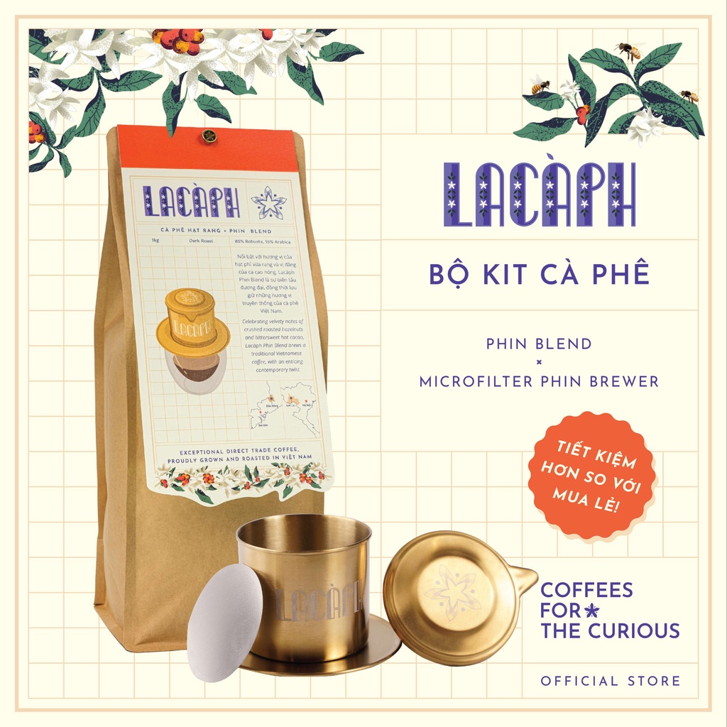 Bộ Kit Cà Phê Lacàph Phin Blend & Lacàph Microfilter Phin Brewer 1Kg
