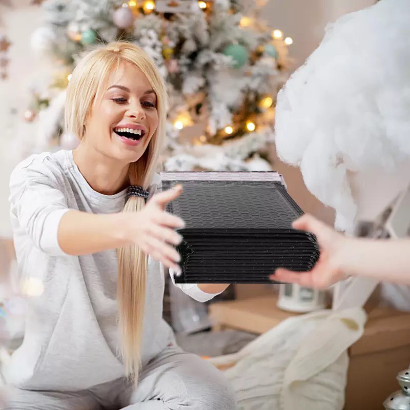 (22X25+4)COMBO 50-30 Túi gói hàng niêm phong, Túi đóng hàng lót bóng khí chống sốc màu đen