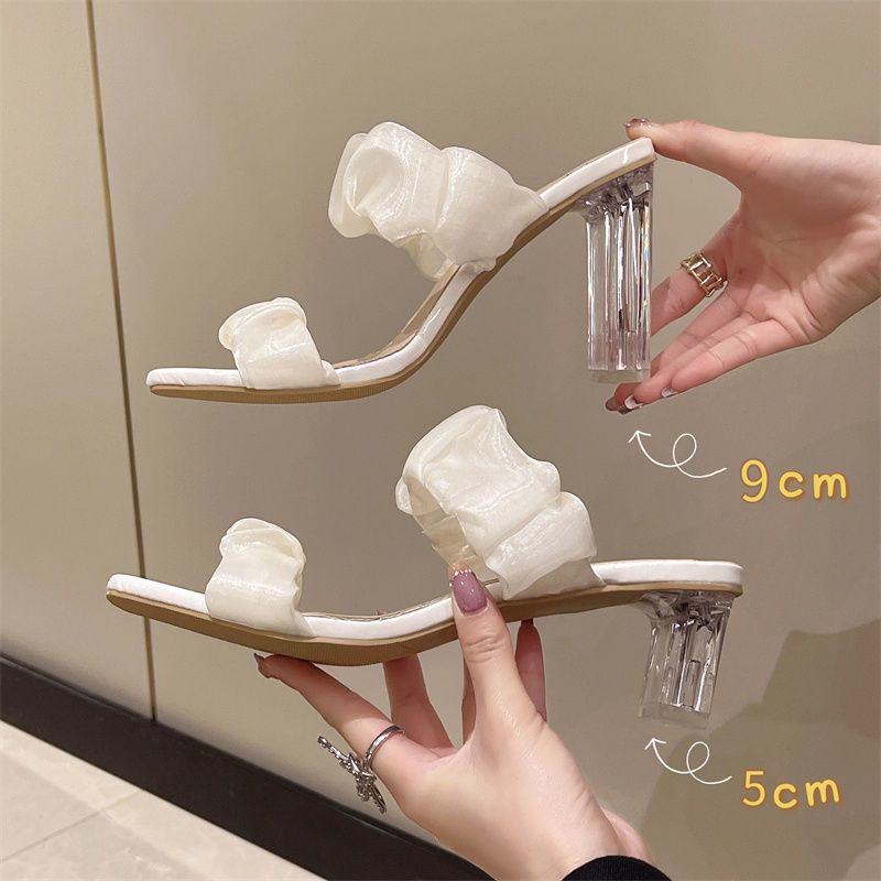 ZTAIXIELUA Dép Cao Gót 9cm Quai Ngang Trong Suốt Thời Trang Mùa Hè Cho Nữ