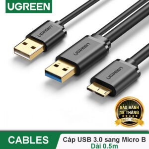 Cáp USB 3.0 sang Micro USB 1M hỗ trợ cổng USB nguồn UGREEN 10382 Chính hãng US140 màu đen
