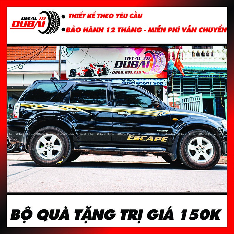 Tem Decal Dán Trang Trí Xe Ford Escape Đen - Thiết kế đổi màu, đổi mẫu trên từng xe - Decal 3 lớp dày dặn, hàng cao cấp