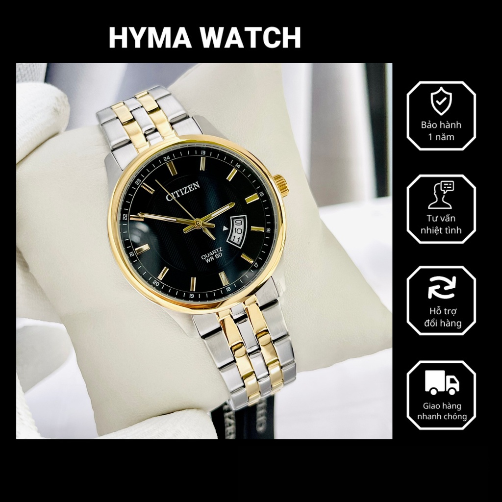 Đồng hồ nam dây thép sang trọng Citizen BI1054-80E mặt đen Size 40mm Bảo hành 1 năm Hyma watch