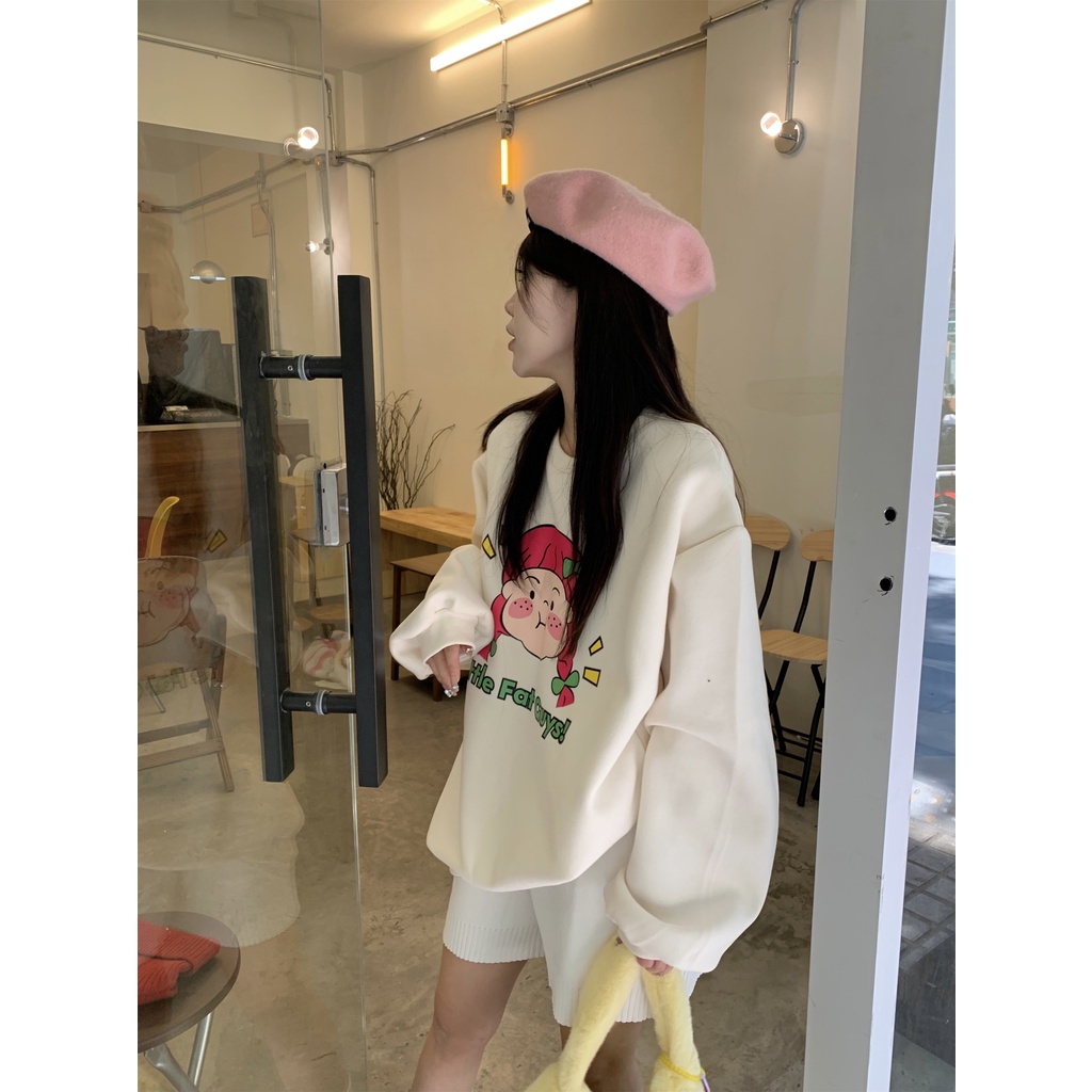 Áo sweater Tay Dài In Họa Tiết Dễ Thương Phong Cách Hàn Quốc Thời Trang Cho Tuổi Trung Niên