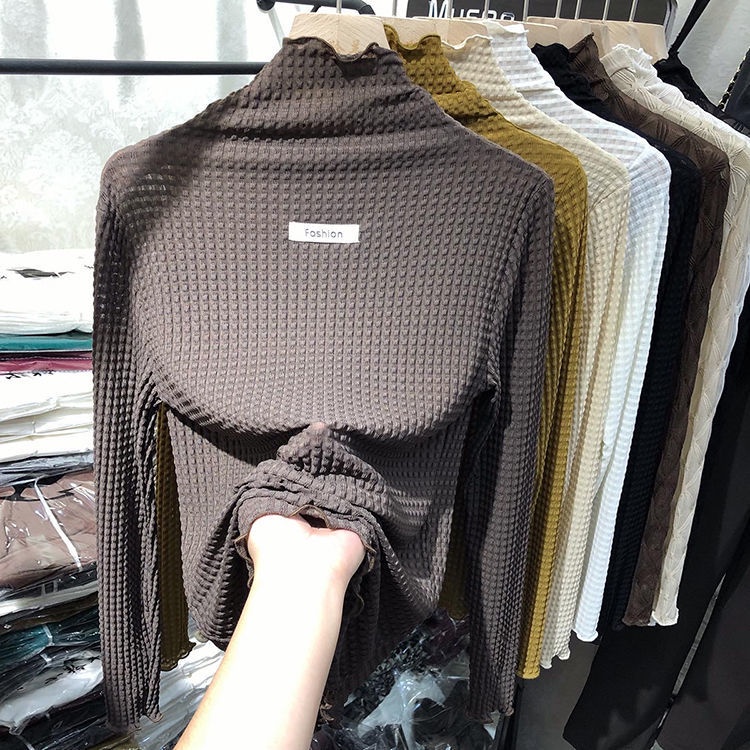 Áo cổ cao tay dài phối lưới thời trang mùa thu cho nữ