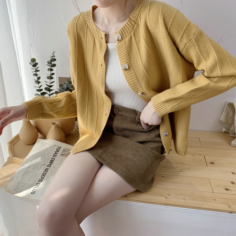 Áo Khoác Cardigan Dệt Kim Mỏng Dáng Rộng Họa Tiết Kẻ Sọc Thời Trang Thu Đông Cho Nữ