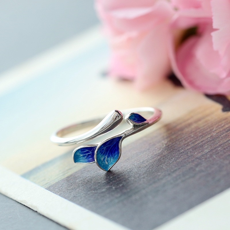Nhẫn Hở Mạ Bạc 925 Hình Chiếc Lá Sáng Tạo Chất Lượng Cao R397