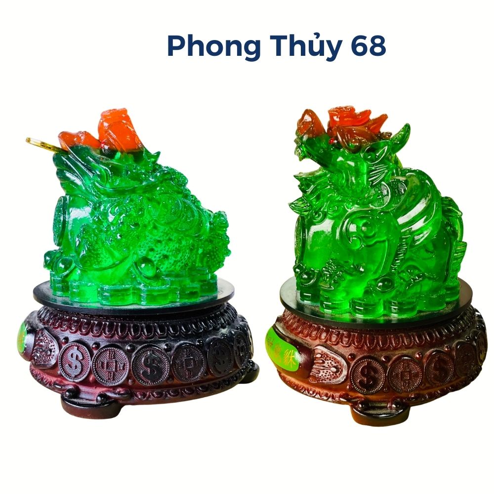 Cóc Ngậm Tiền Thiềm Thừ Phong Thủy Tỳ Hưu xoay 360 độ đế nâu giả gỗ đặt ban thần tài thu hút tài lộc