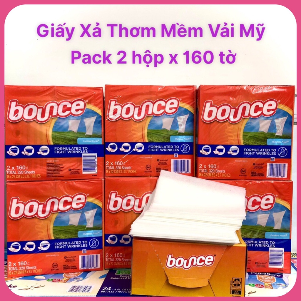 ❤️  [Quận 3] Giấy thơm Bounce Mỹ 160 tờ - Giấy thơm xả mềm vải Bounce Outdoor fresh, chống nhăn, chống dính