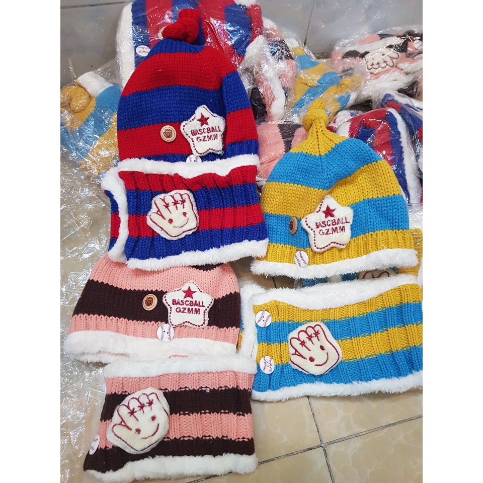 SET MŨ LEN + KHĂN LEN MINKBABY CHO BÉ 6 THÁNG- 4 TUỔI ( MẪU 3)