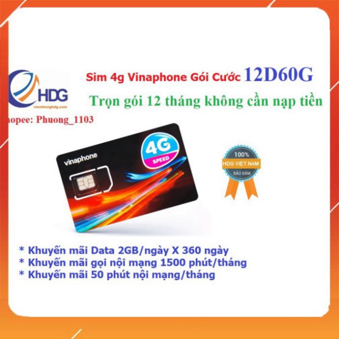 SALE SALE SALE MIỄN PHÍ 1 NĂM – Sim 4g vinaphone gói cước Đỉnh 60 (60gb/tháng nghe gọi miễn phí) Có Video kèm test tốc đ