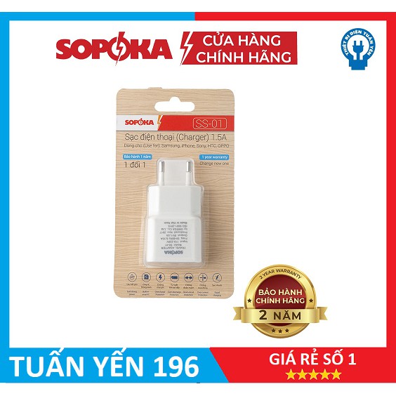 Cốc sạc Sopoka -Tự ngắt khi sạc đầy ,Chống chai pin - Chống quá dòng, đoản mạch