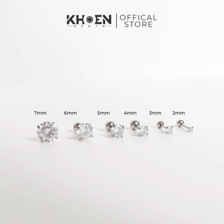 (1 chiếc) Khuyên tai đá tròn đầu bi (nhiều size) - Thép không gỉ