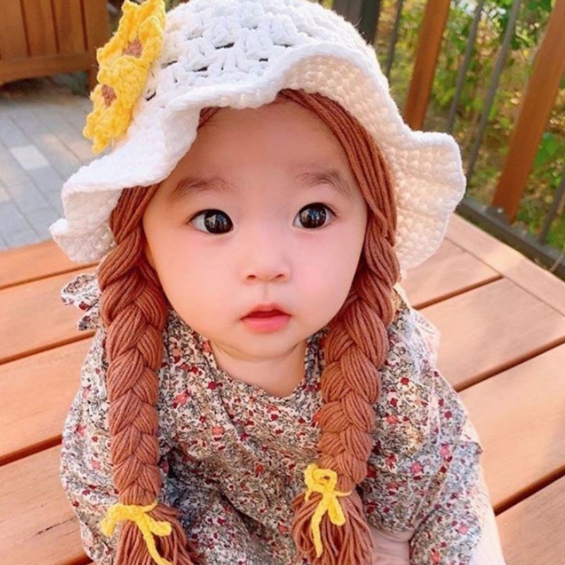 Bộ Tóc Giả + Mũ Đội Đầu Dệt Kim Thủ Công Tự Làm Cho Bé Sơ Sinh Chụp Ảnh