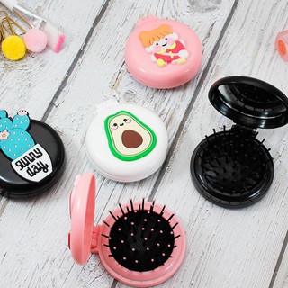 Gương Kèm Lược Massage Cầm Tay Tròn Mini Tiện Dụng - Lược Có Gương Họa Tiết Hoạt Hình Nhật Bản Siêu Dễ Thương - RosyPosy