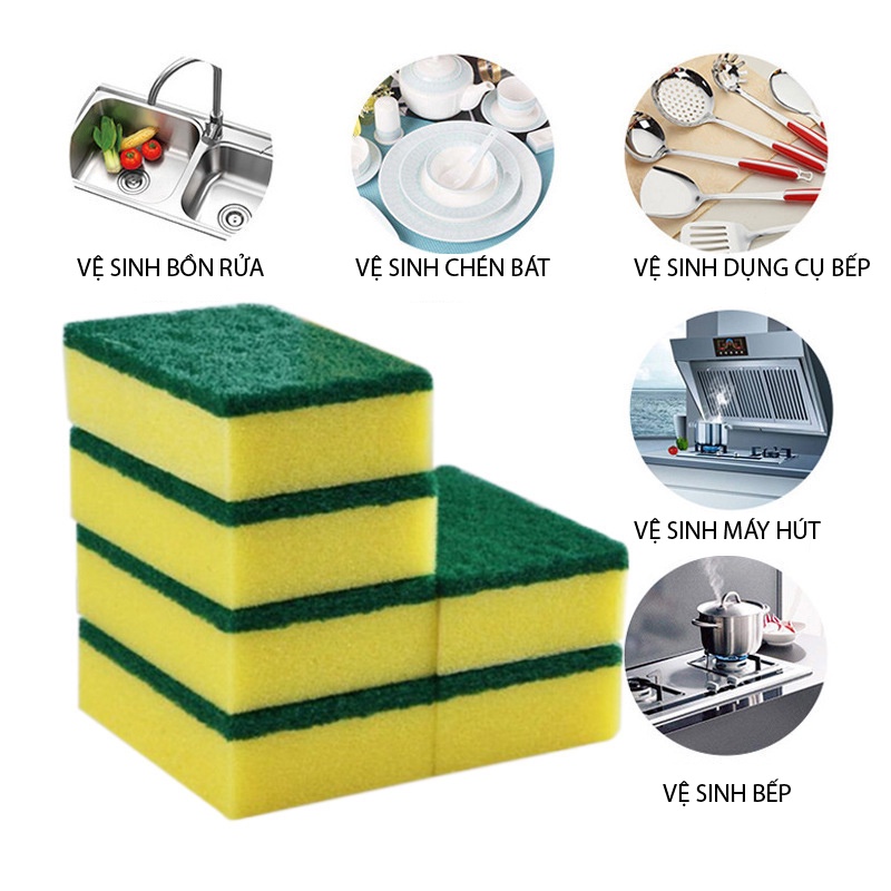 Miếng Cọ Rửa Chén Bát Xanh Vàng Tiện Dụng - Miếng Bọt Biển Cọ Rửa Xoong Nồi