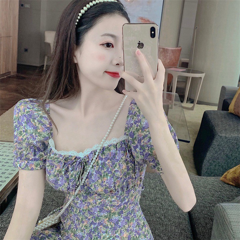Xiaozhainv Đầm Ren Cổ Vuông Phong Cách Retro | BigBuy360 - bigbuy360.vn