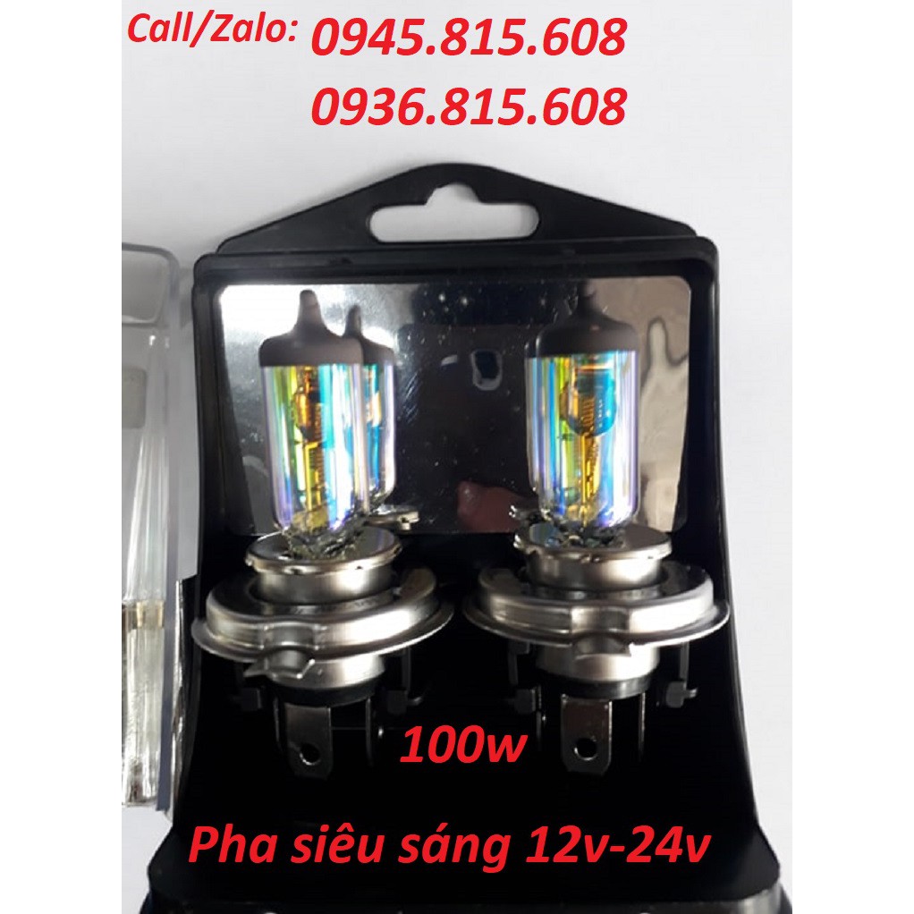 Bóng đèn pha ô tô H4 100W. Bóng pha 3 chân H4 12v-24v Siêu sáng [2 CHIẾC]