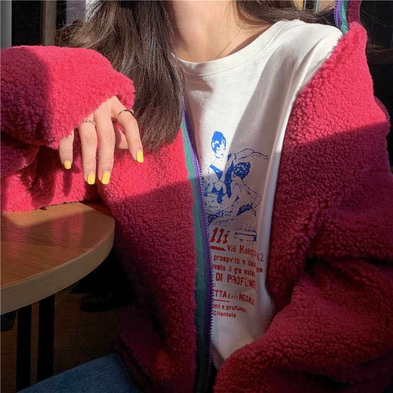 SUXI Áo Thun Tay Ngắn Dáng Rộng In Hình Phong Cách Hàn Quốc