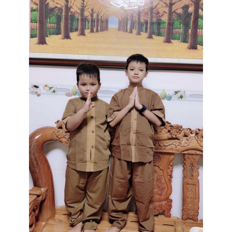 BỘ ĐỒ LAM ĐI CHÙA TRẺ EM VẢI KATÊ, TRANG PHỤC PHẬT TỬ