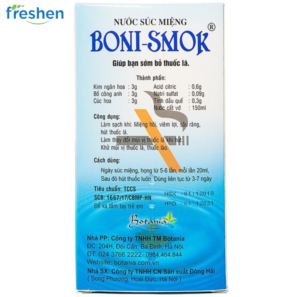 Nước súc miệng cai thuốc lá Boni-smok giúp cái thuốc lá