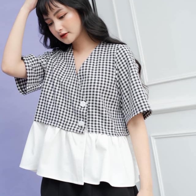 Áo dáng peplum kẻ