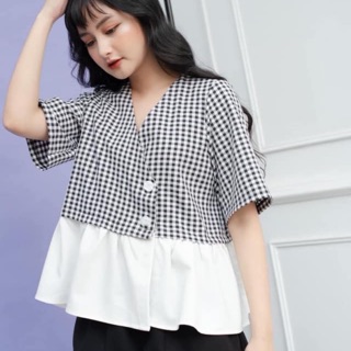 Áo dáng peplum kẻ