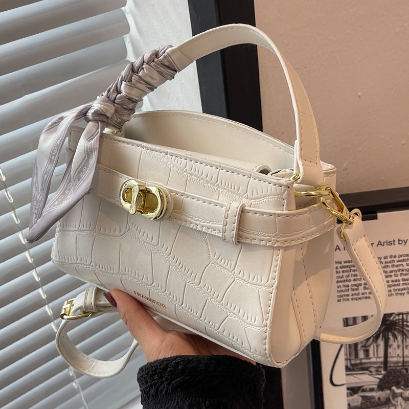 IELGY Túi đeo vai IELGY phối với khăn lụa và họa tiết vân đá thời trang Hàn Quốc cho nữ