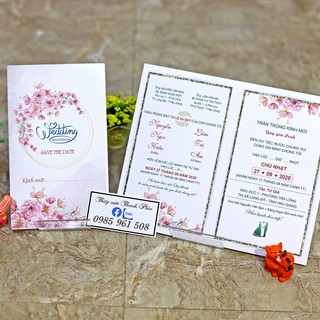 THIỆP CƯỚI HOA ĐÀO (đã bao gồm công in nội dung hoàn chỉnh)
