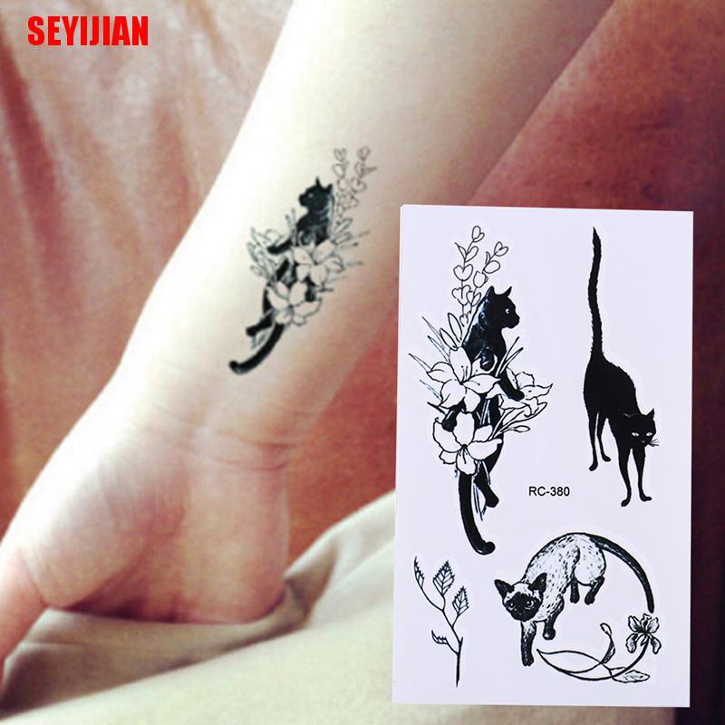 (SEY) Waterproof Temporary Tattoo Stickers Black Cat Water Transfer Flash Tatoo Fake