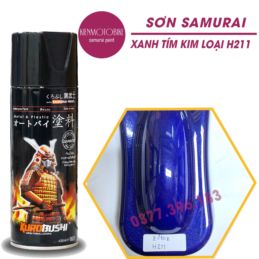 Sơn Samurai màu tím kim loại H211 - chai sơn xịt chuyên dụng dành cho sơn xe máy