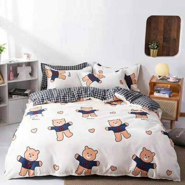 Bộ Chăn Ga Gối Bé Gấu Cotton Poly