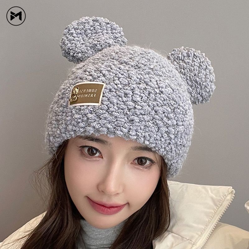 Mũ Len Dệt Kim Đính Tai Gấu Dễ Thương Phong Cách Hàn Quốc Cho Bé
