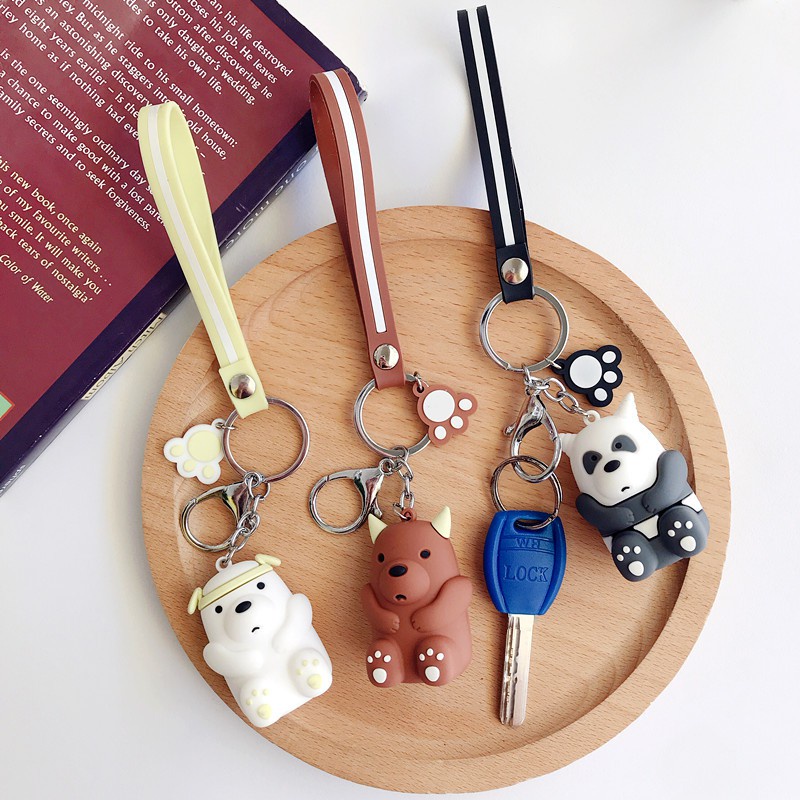 Móc khoá nhựa anh em gấu Chúng tôi là gấu bare bear cosplay đeo tai cún chó con