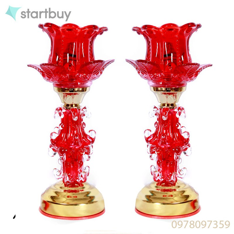 Đôi đèn thờ pha lê đổi mầu cao 30cm