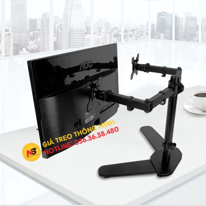 Giá Treo Màn Hình - Chân Treo Màn Hình Kép MS01 17 - 27 Inch - Xoay 360 Độ - Giá Đỡ Màn Hình